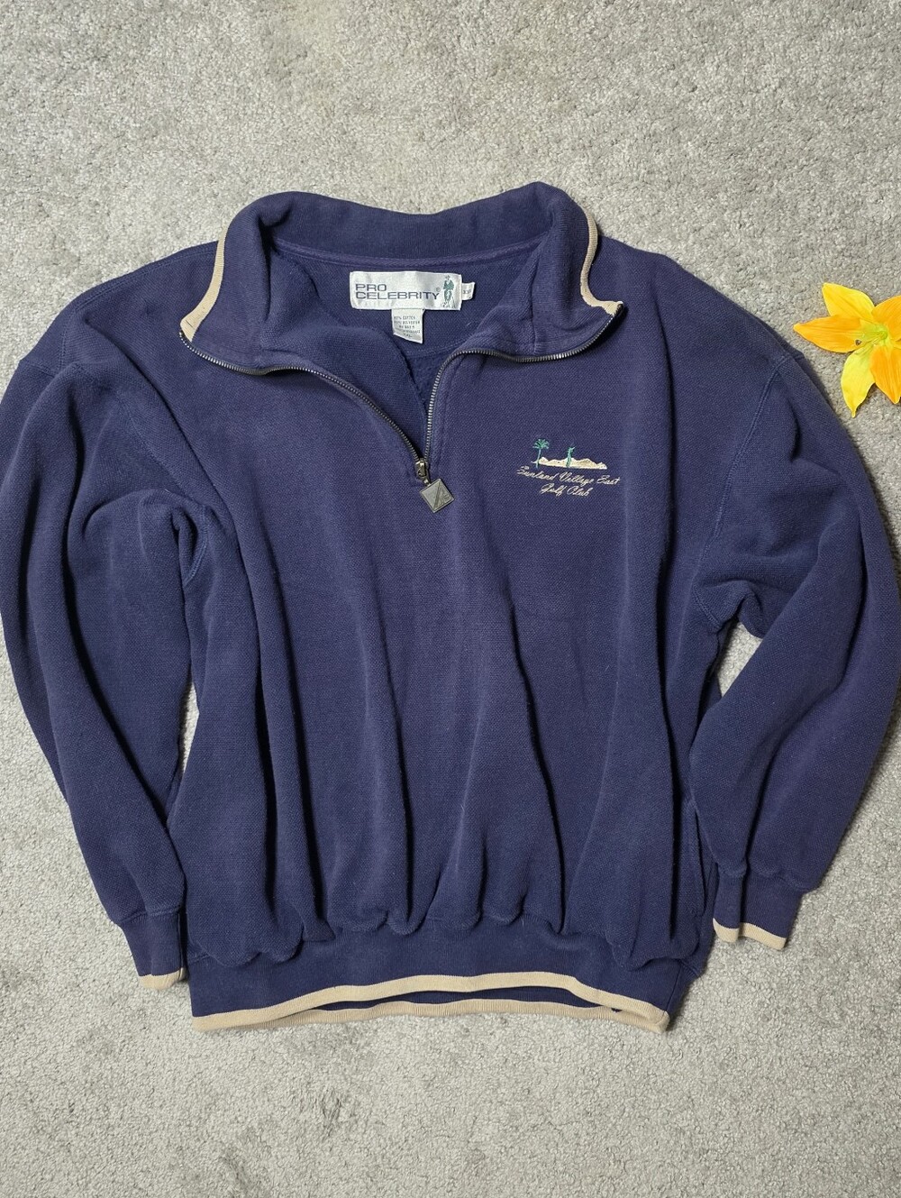 Vintage Pro Celebrity Sunland Village East Golf Club Polo Sweatshirt Navy XXL